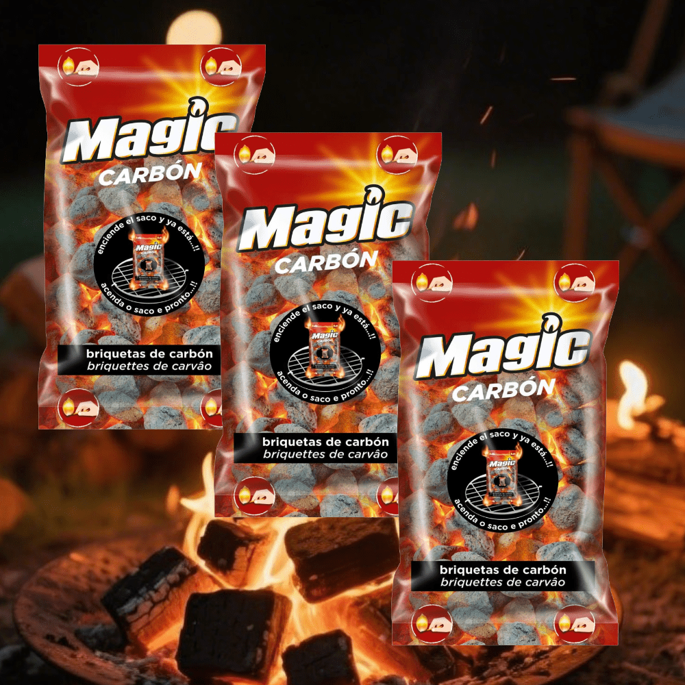 Magic - Bolsas de Briquetas de Autoencendibles (1, 4 kg) - 2 horas de - Encendido Fácil y Limpio para Barbacoas Perfectas Marca Magic