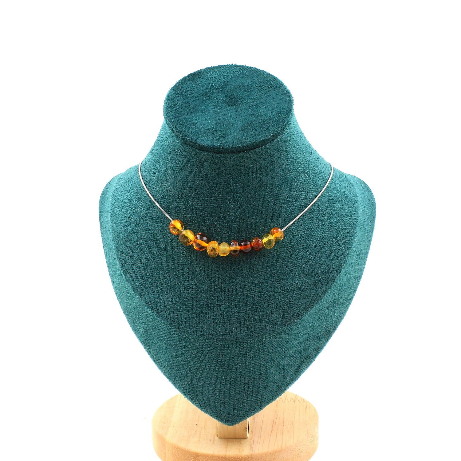 10-bead Amber Necklace With Stainless Steel Chain
