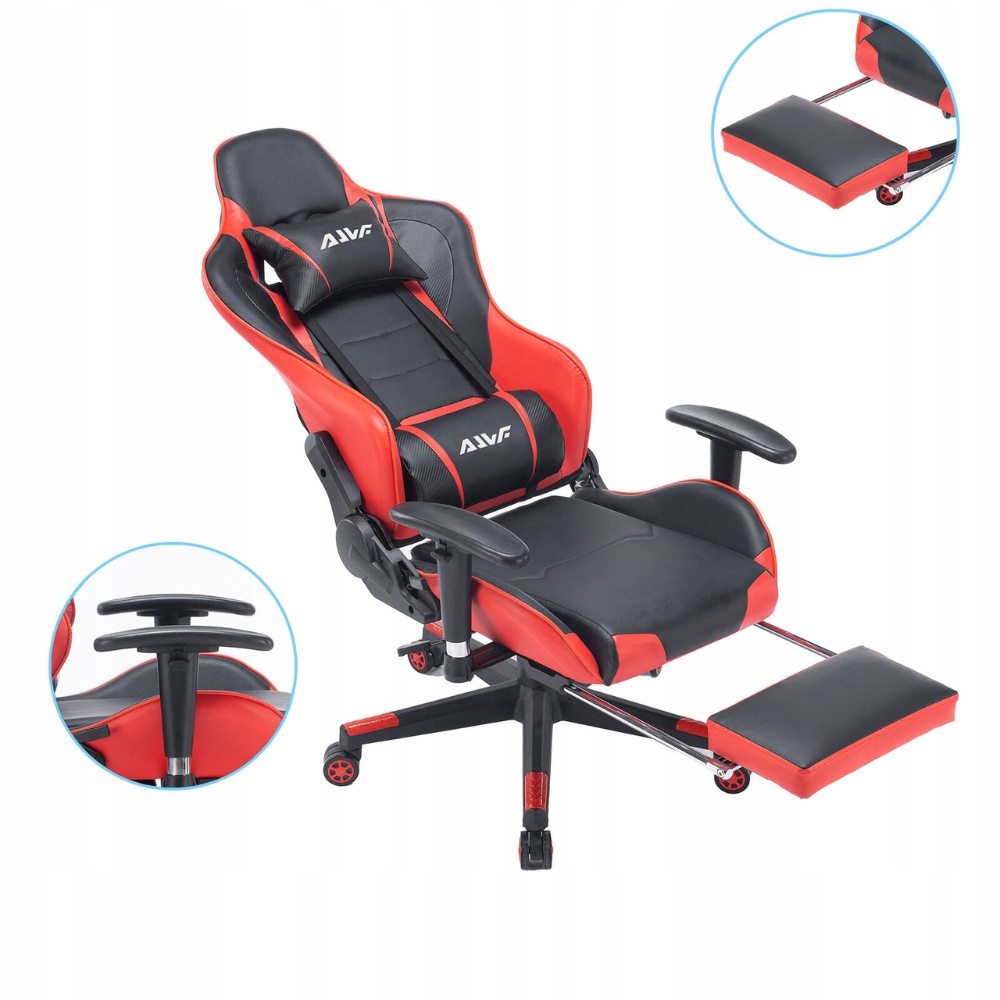 Gaming Chair Racing Office Ergonomic Computer Chair With Fully Reclining Back And Slide-out Footrest In Red
