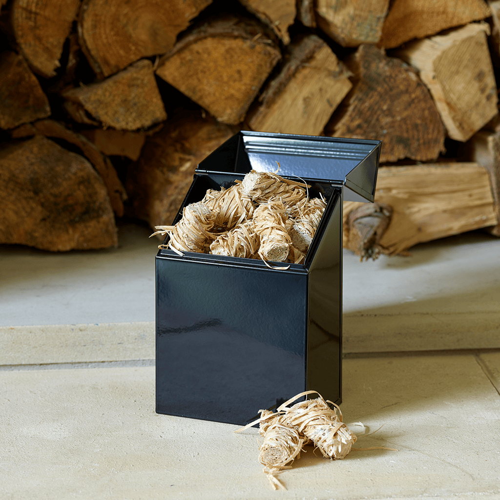 Valiant Firelighter & Pellet Storage Box Container | Black Steel