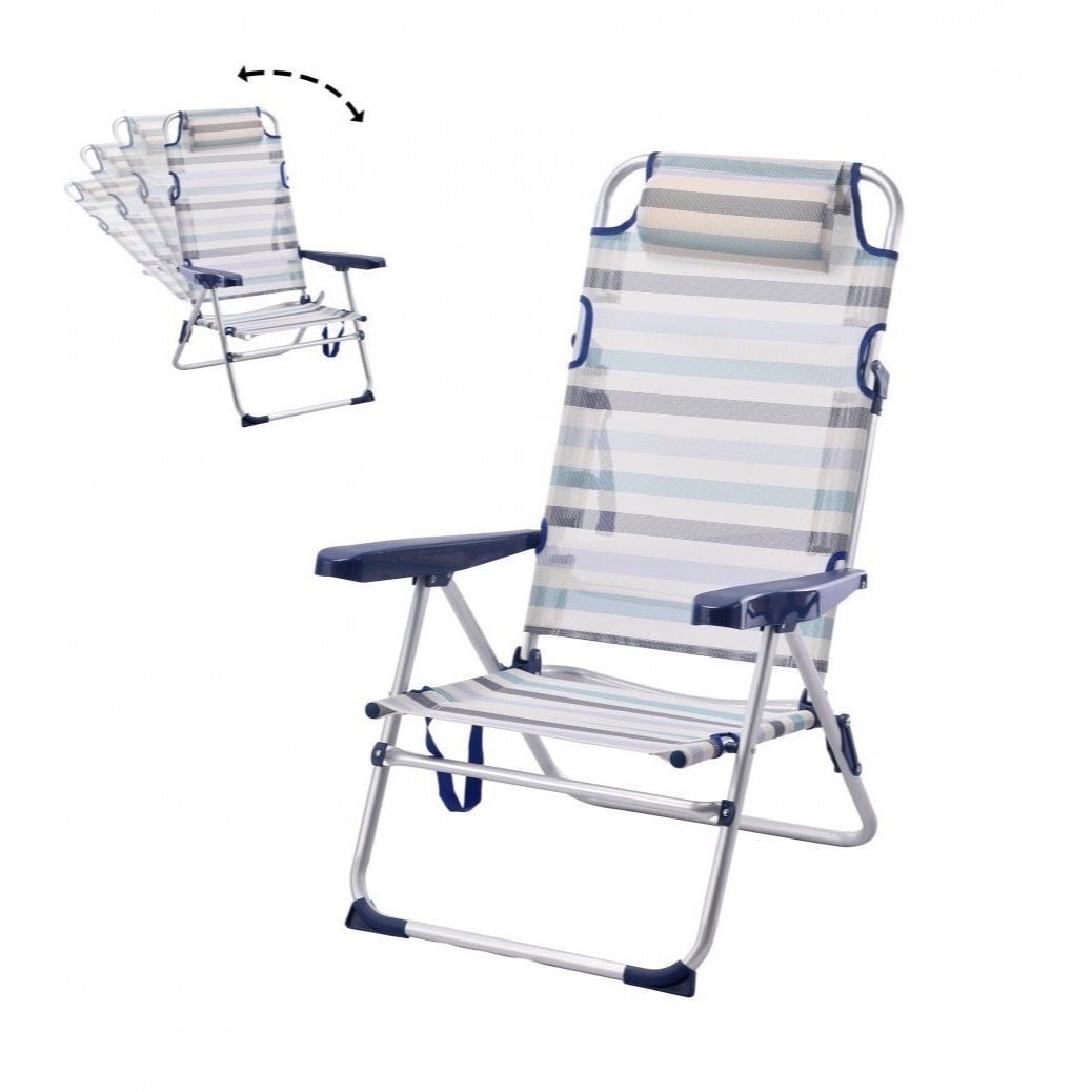 TEMU Silla de Playa Plegable y Reclinable con Cojín – 5 Posiciones, Aluminio y Textileno, y Cómoda, Convertible en Tumbona 57x31x62/101CM