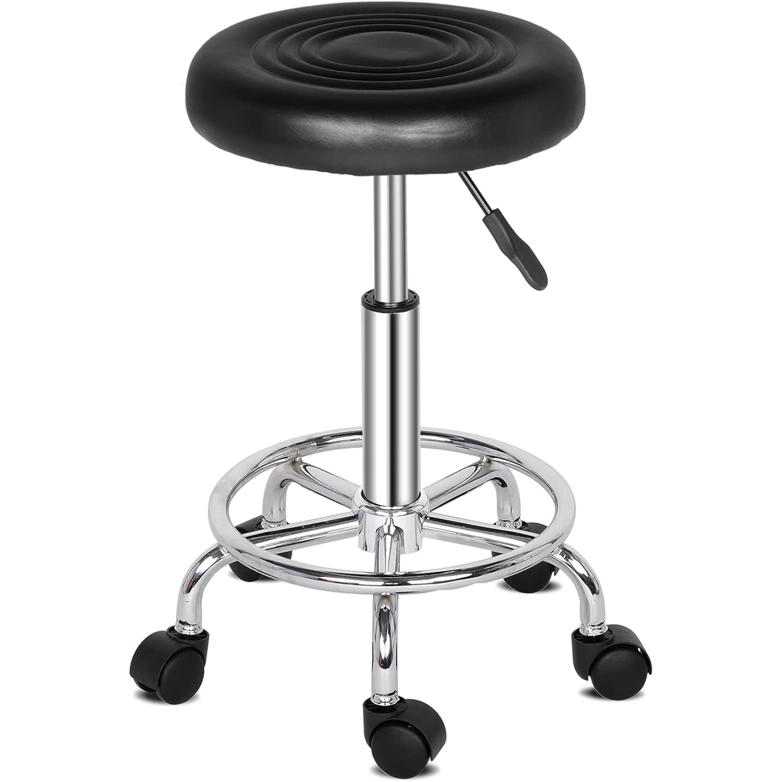 E-shop Bonnlo Rollhocker höhenverstellbar, Arbeitshocker 360° drehbar, Drehhocker für Büro/Salon/Bar, Kunstleder, Schwarz