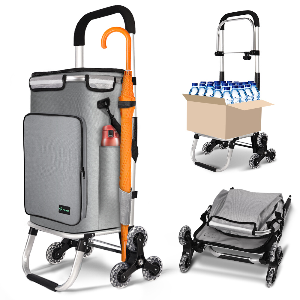 TEMU VOUNOT Chariot de Courses Pliable 6 Roues Cadre Aluminium avec Sac Isotherme Détachable 40kg - avec Crochets pour Supermarché et Escaliers Noir/
