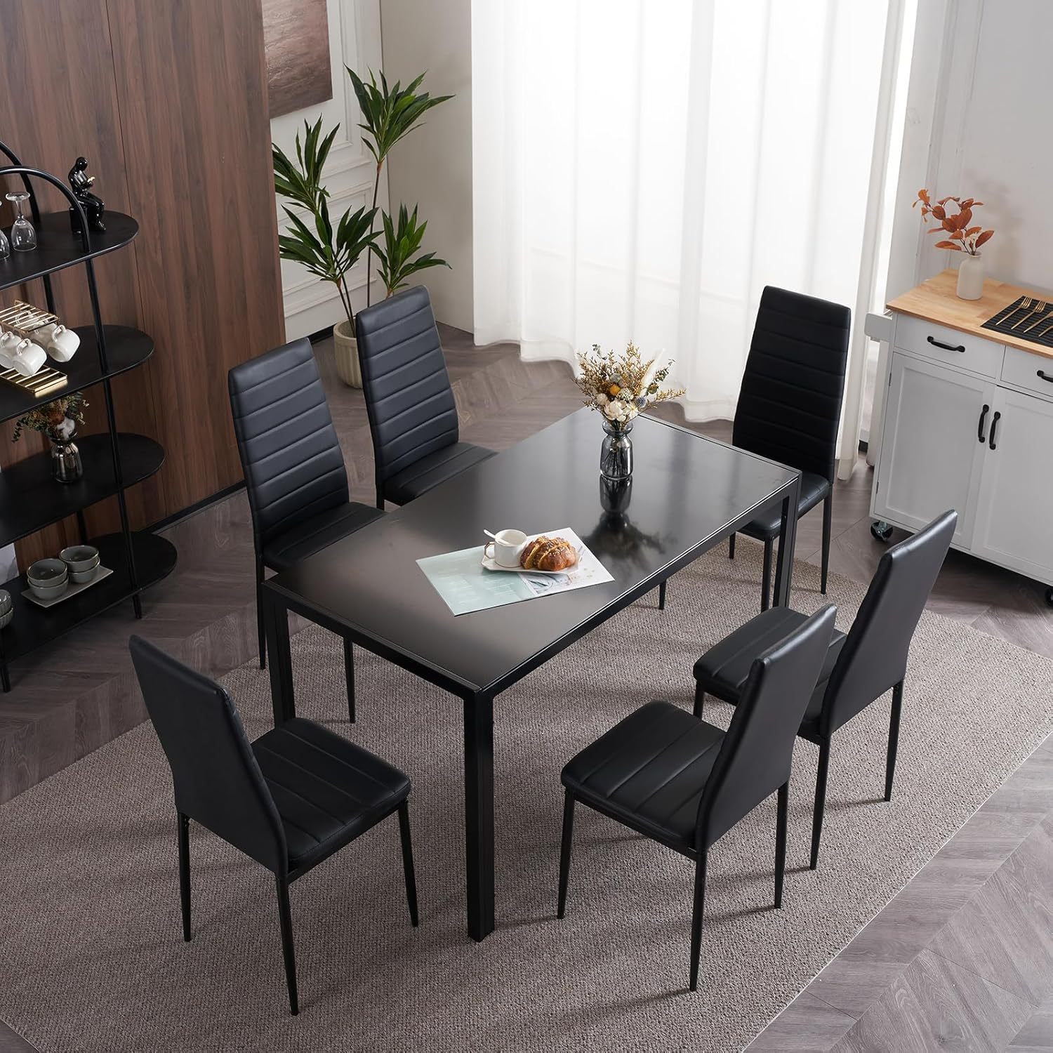 TEMU Bonnlo Esszimmerstühle 6er Set, Gepolsterte Stühle Esszimmer, Küchenstühle mit Metallbeine, Polsterstuhl bis 140 kg Belastbar, Kunstleder-Bezug,