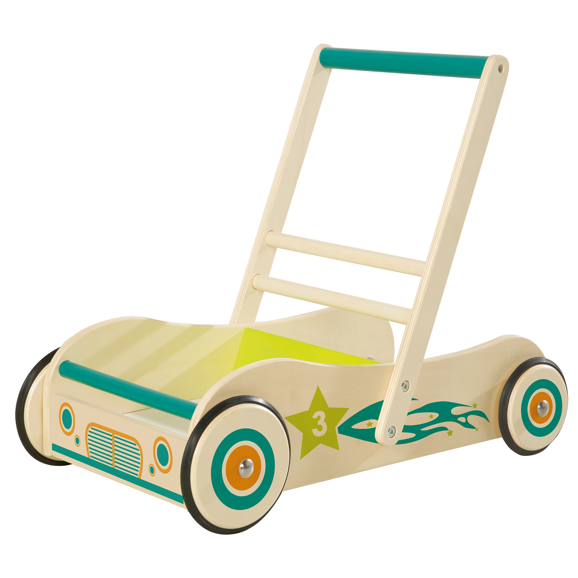 Wooden Toddler Walker With Brake – Play And Learning Aid For Crawling And Walking