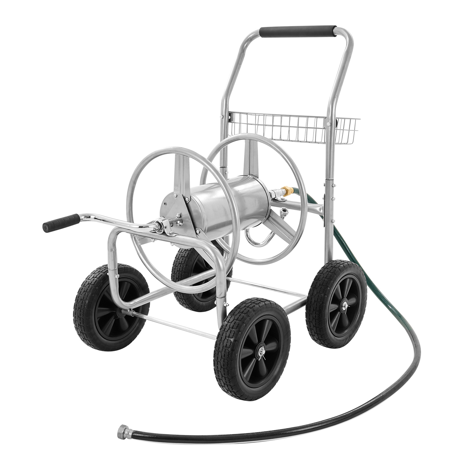 Image of Vevor Hose Reel Cart, Hold Up To 250 Ft Of 5/8'' Hose, Garden Water Hose Carts Mobile Tools With 4 Wheels, Heavy Duty Powder-coated Steel Outdoor Planting With Storage Basket, For Garden, Yard, Lawn