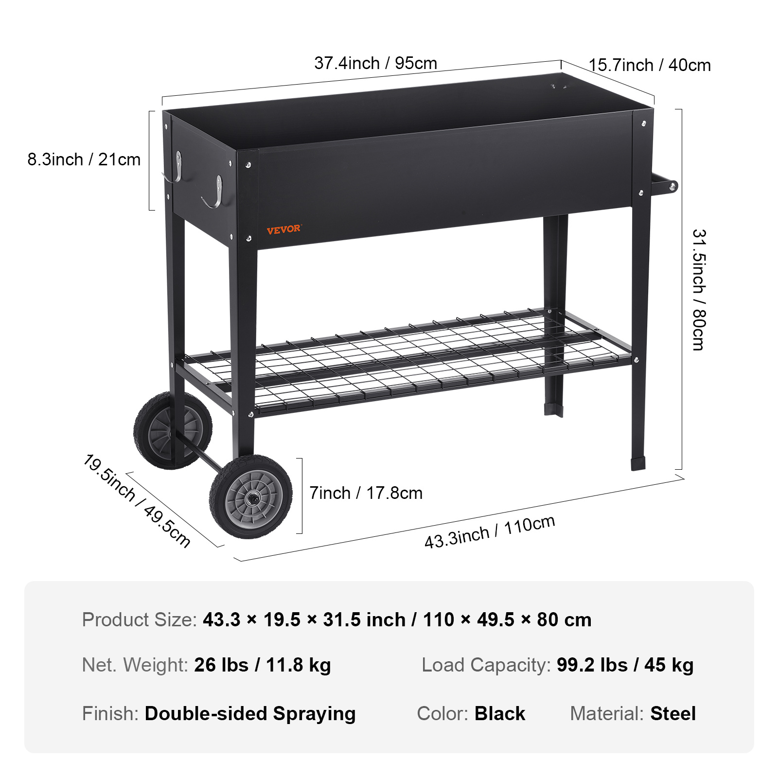 Vevor Galvanized Raised Garden Bed Planter Box 42.5x19.5x31.5" Flower Vegetable