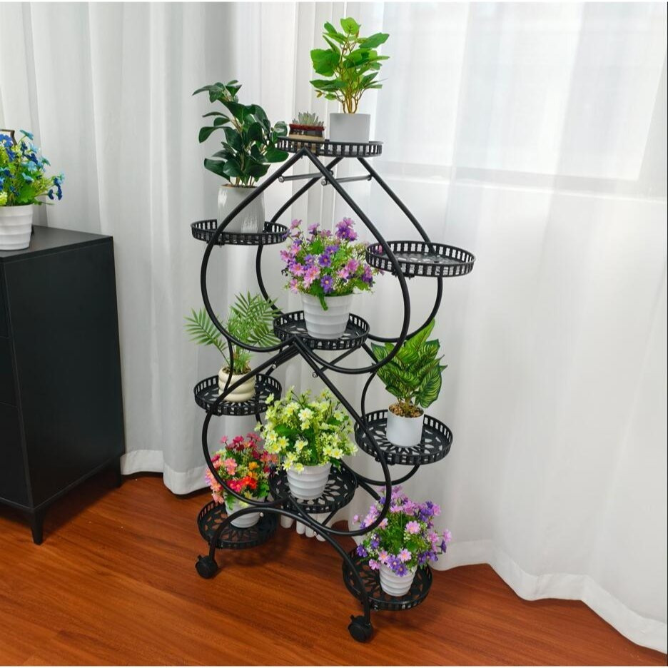 Image of Metal Plant Stand Indoor Outdoor Patio Tiered Metal Flower Holder Planter Rack Corner, Easy Assembly, Heavy Duty And Modern For Room (9 Pots)