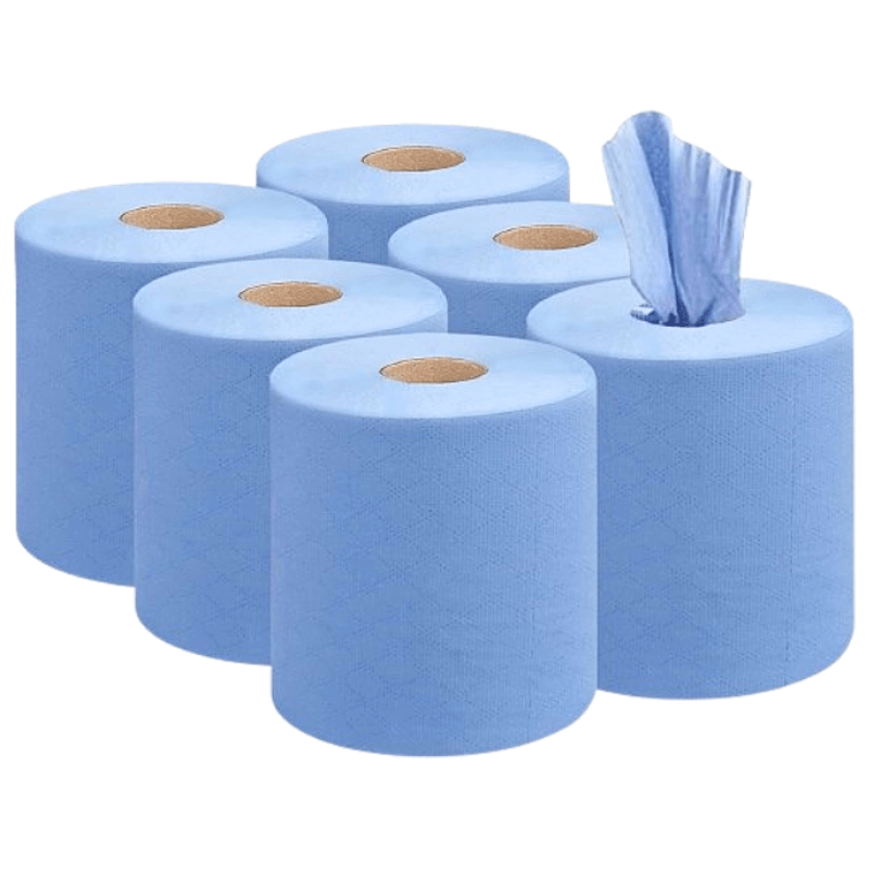TEMU 6pcs 2 Ply, Centrefeed Blue Roll, Strong & Absorbent Blue Kitchen Rolls, Embossed Paper Towels, Multi Fold Double Layer Tissue Roll, Household
