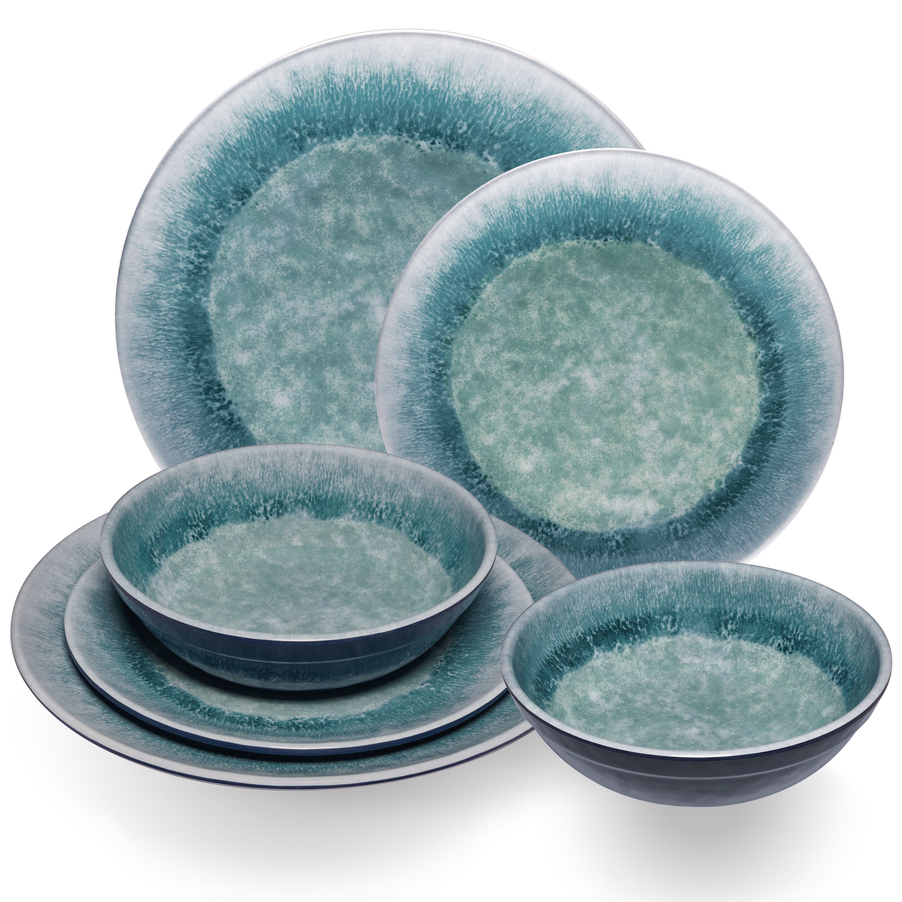 E-shop Melamin Geschirr Set Adria Blue für 2 Personen - 6 Teile Blau - Steingutoptik Spülmaschinengeeignet Essgeschirr Campingzubehör Campinggeschirr