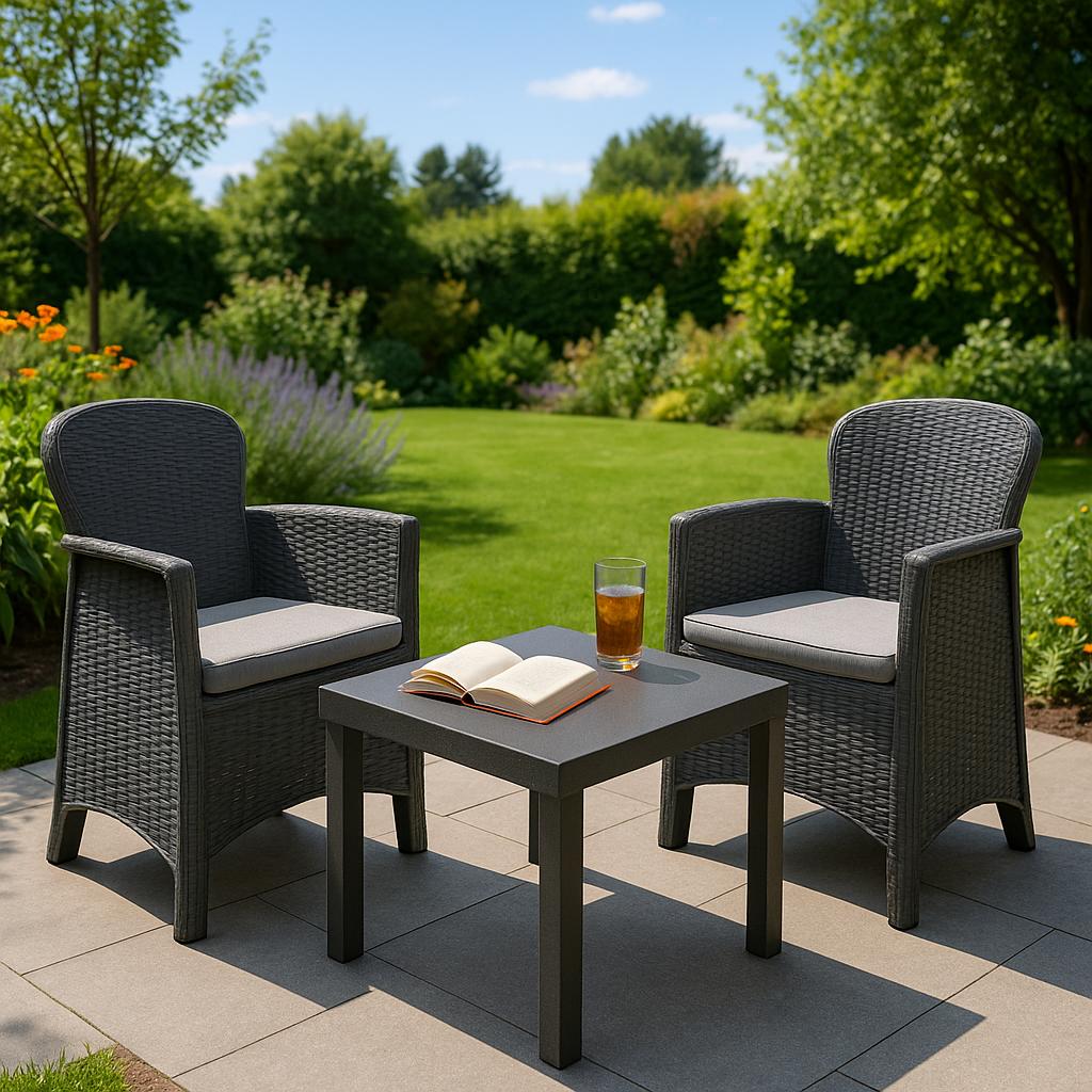 TEMU 3pcs Bistro Set Garden Furniture, 2 Seater Outdoor Patio Table And Chairs Set, Rattan Effect Dark Grey, Small Space Balcony Conservatory Set –