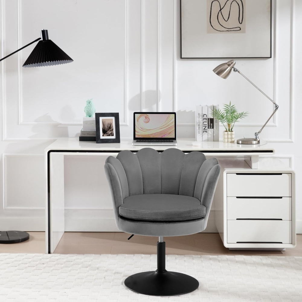 1pc Bar Stool, Floral Dressing Table Chair, Vanity Chair, Office Chair, Height Adjustable, , Dining Chair With Backrest, Swivel Stool, 150 Kg Loadable, With Velvet Cover