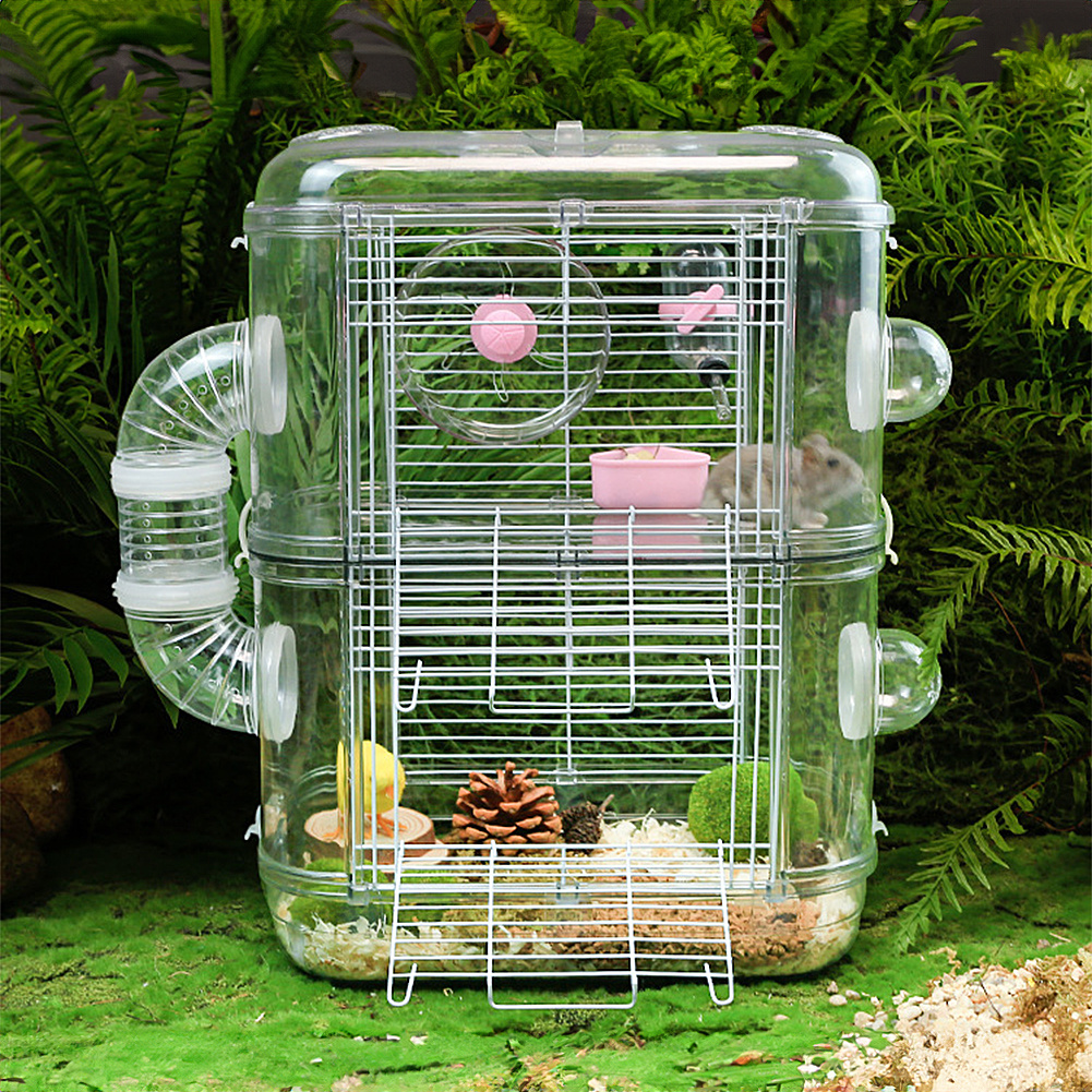 TEMU Double - Layer Hamster Cage Villa, Easy - Small Animal Cage With Accessories, Cage Includes Food Bowl, Water Bottle, Exercise Wheel, Ideal For