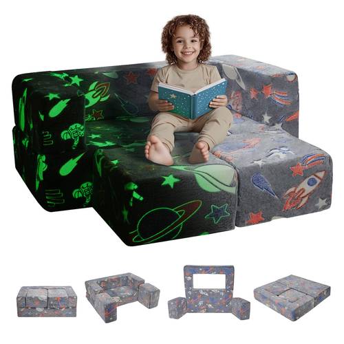 canapé pour enfants, 4 pièces lit canapé pour tout- , siège de jeu pour enfants, canapé sectionnel avec housse amovible pour filles et garçons, foncé