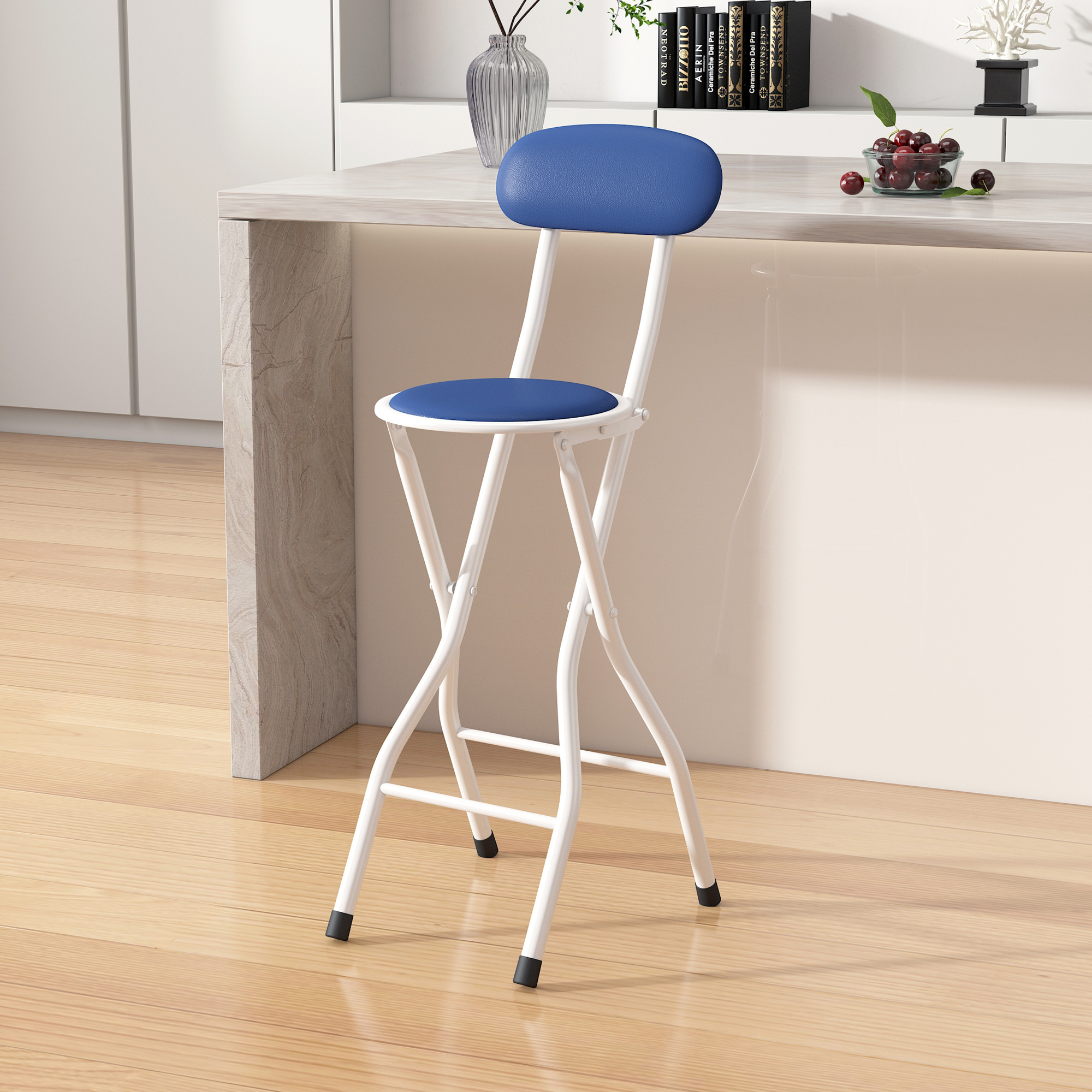TEMU Set Of 1 Folding Bar Stool, Breakfast Kitchen , Faux Leather Foldable Chair With Metal Frame, Padded High Chair
