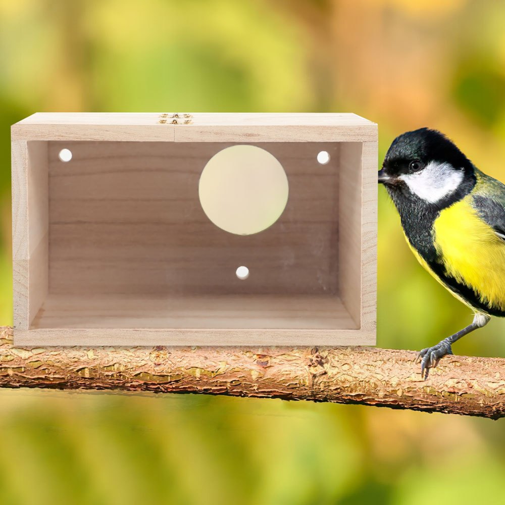 TEMU Dual-size Option Parrot Nest With Transparent Observation Window, Wooden Breeding Nest With Ventilation, Garden Bird Accessories, Nesting House