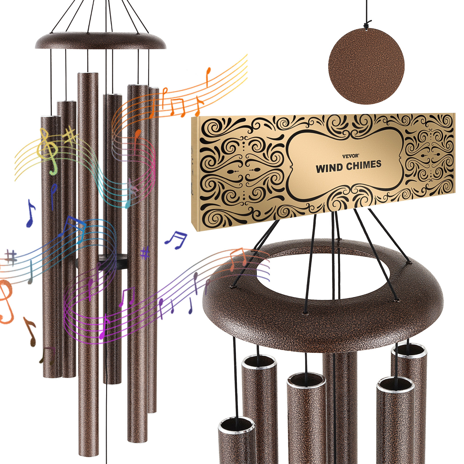 Image of Vevor Wind Chimes For Outside 1270 Mm Aluminum Memorial Deep Tone Wind Chimes