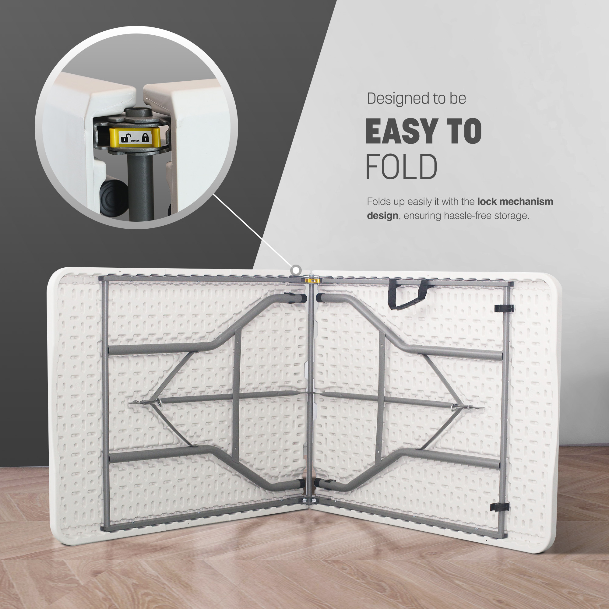 KEPLIN 6ft Folding Table - Sturdy Metal Frame, Waterproof, Portable & Easy Assembly – Ideal for Parties, BBQs, Camping