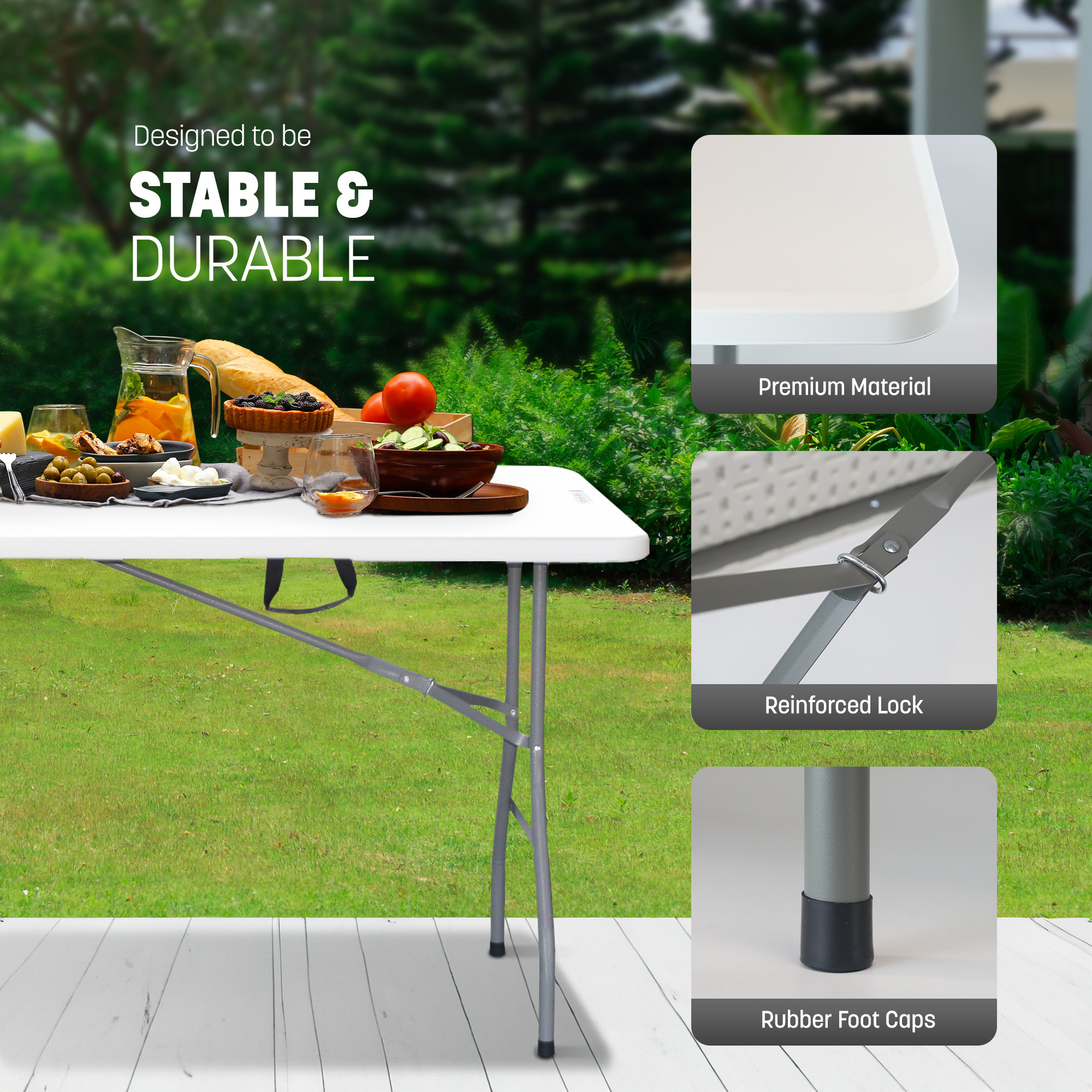 KEPLIN 6ft Folding Table - Sturdy Metal Frame, Waterproof, Portable & Easy Assembly – Ideal for Parties, BBQs, Camping