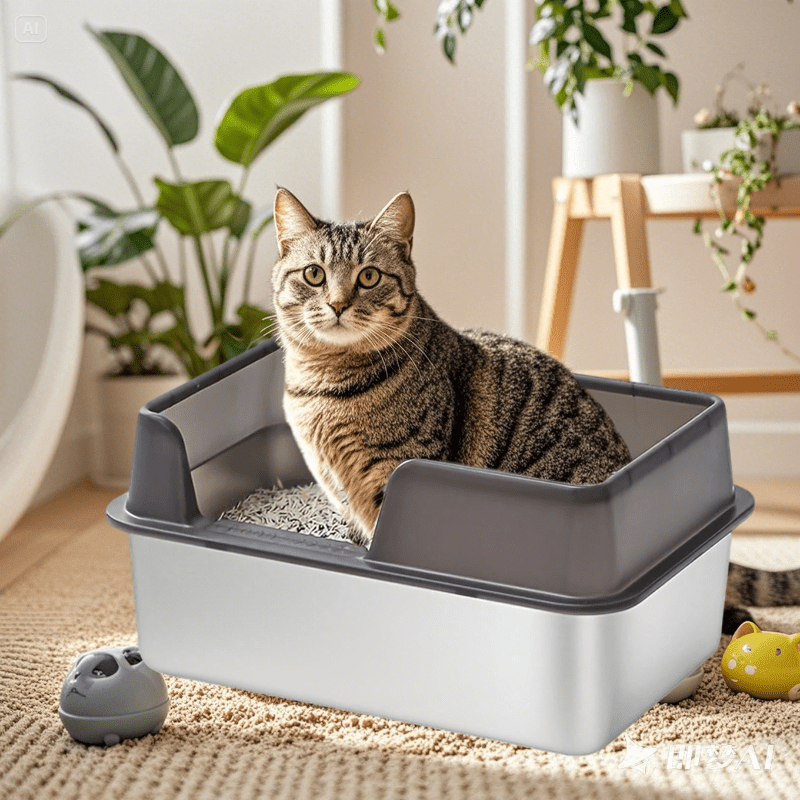 TEMU Xl Stainless Steel Cat Litter Box, Large Cat Litter Tray With High Sides Anti Leakage, , Metal Litter Box With Anti-slip Bottom, Kitten Litter