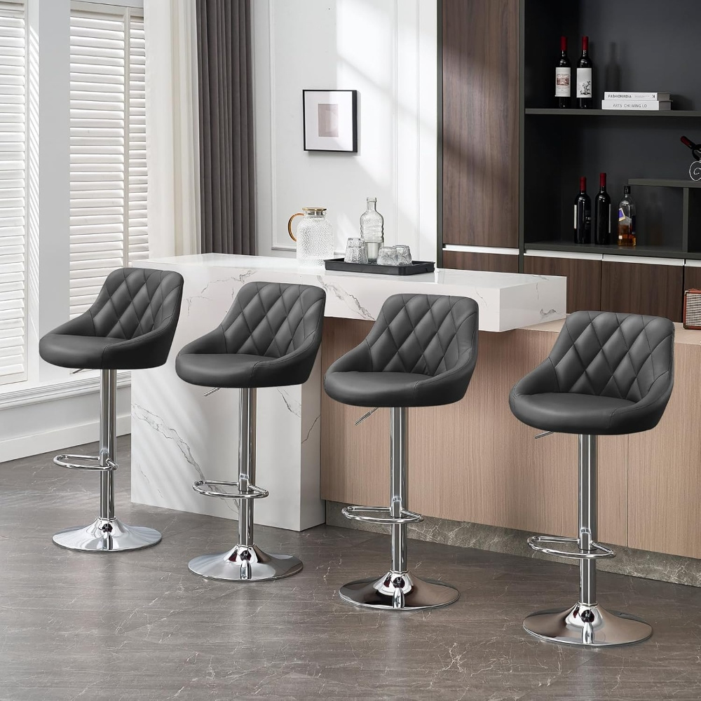4pcs Bar Stool, Height Adjustable, Chair, Bistro Stool With Footrest, Stylish Minimalist Metal Riser Stool, Easy To Clean Leather, Suitable For Bar, Counter, Kitchen