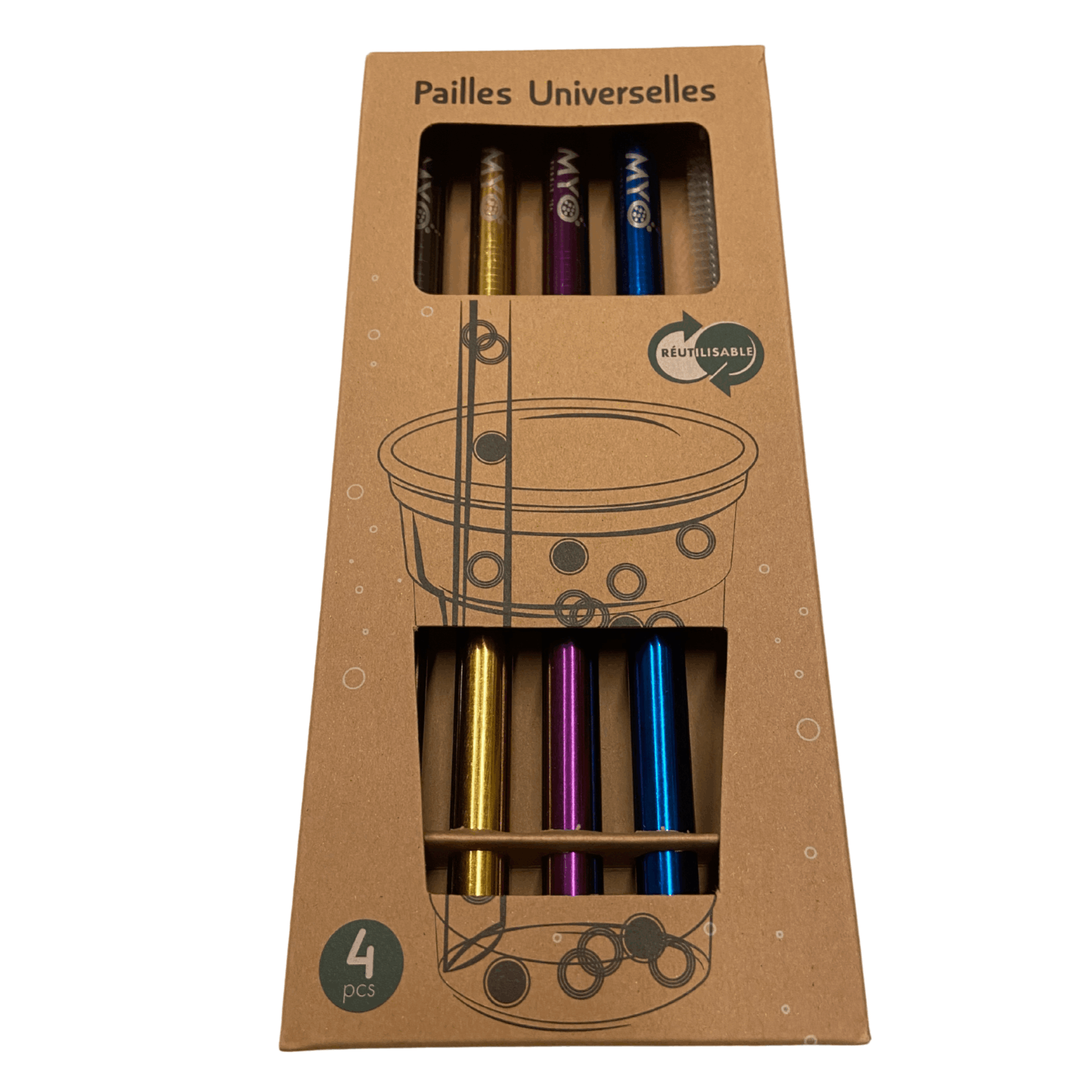 Set Of 4 Stainless Steel Straws For Bubble Tea Boba