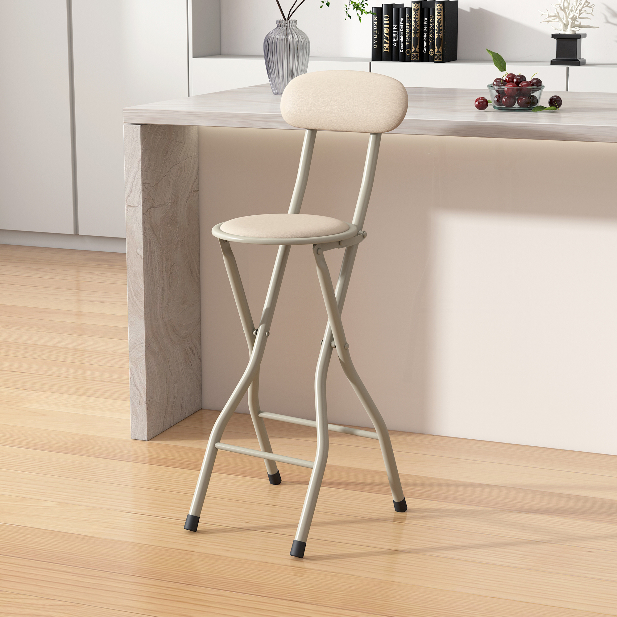 TEMU Set Of 1 Folding Bar Stool, Breakfast Kitchen , Faux Leather Foldable Chair With Metal Frame, Padded High Chair