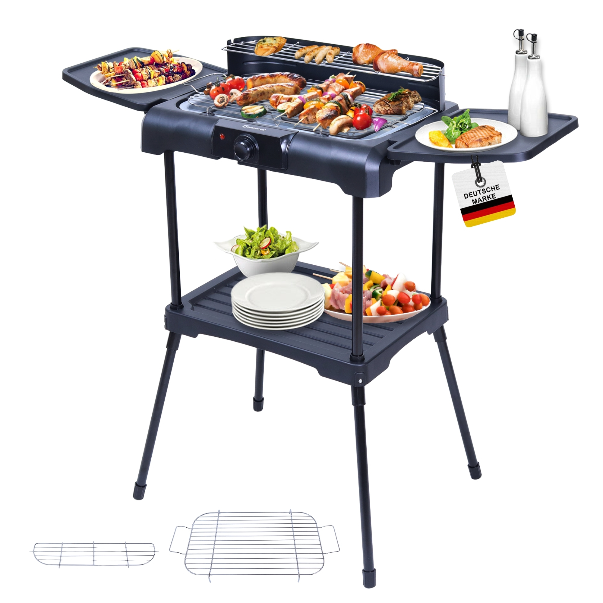 TEMU Bbq231 Electric Grill - Balcony Grill 2200w - Camping Grill 2-in- Grill With Stand - Temperature Control - Storage Shelf - Fast Heating -