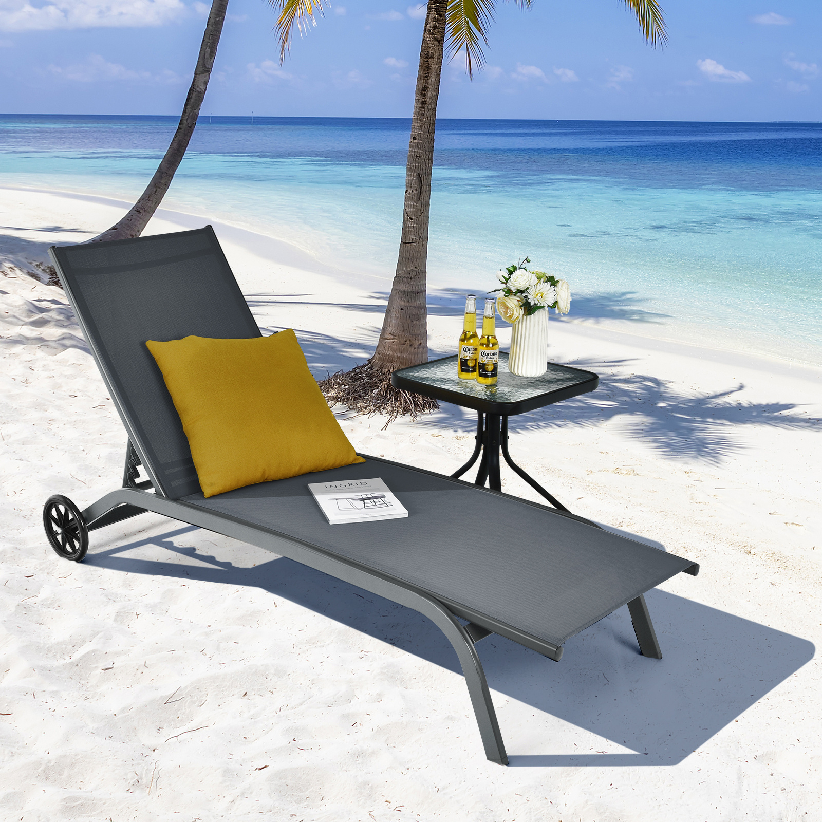 Image of Adjustable Recliner With Wheels – Garden Lounger For Balcony/terrace, Loadable Up To 150 Kg, -drying Fabric And Adjustable Backrest (grey).