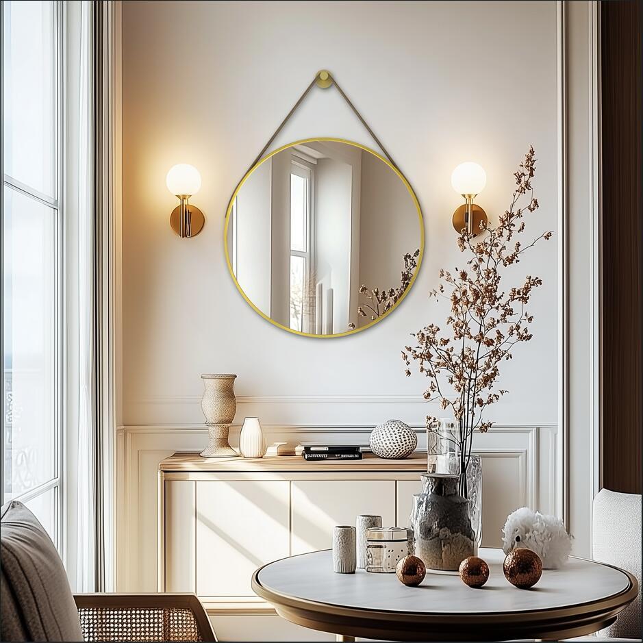 60cm Round Vanity Mirror With Golden Metal Frame, Wall-mounted Decorative Mirror For Bathroom, Bedroom, Hallway, Living Room, Perfect Christmas Halloween Gift, Bathroom Mirror