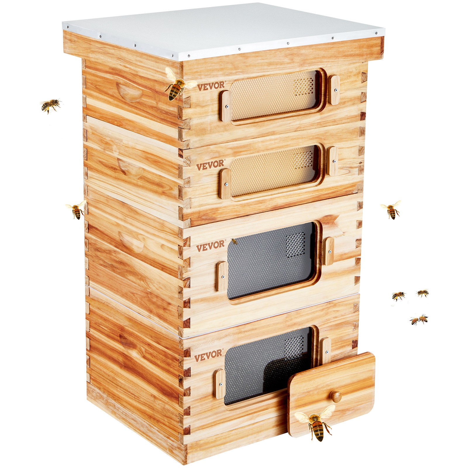 Vevor Bee Hive 40 Frame Bee Hives Starter Kit, Beeswax Coated Cedar Wood, + 2 Medium Bee Boxes Beehive Kit, Transparent Acrylic Windows With Foundations For Beginners Pro Beekeepers