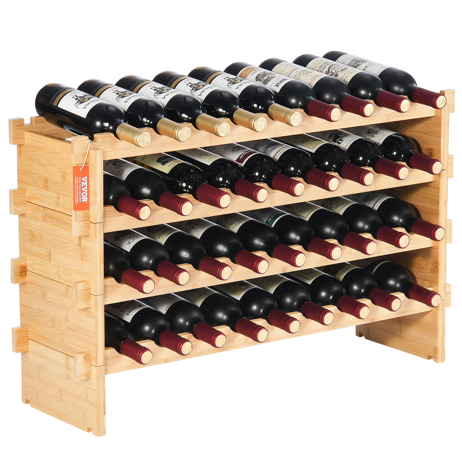 Image of Vevor 36 Bottle Stackable Modular Wine Rack Bamboo Wood Display Shelf 4-tier