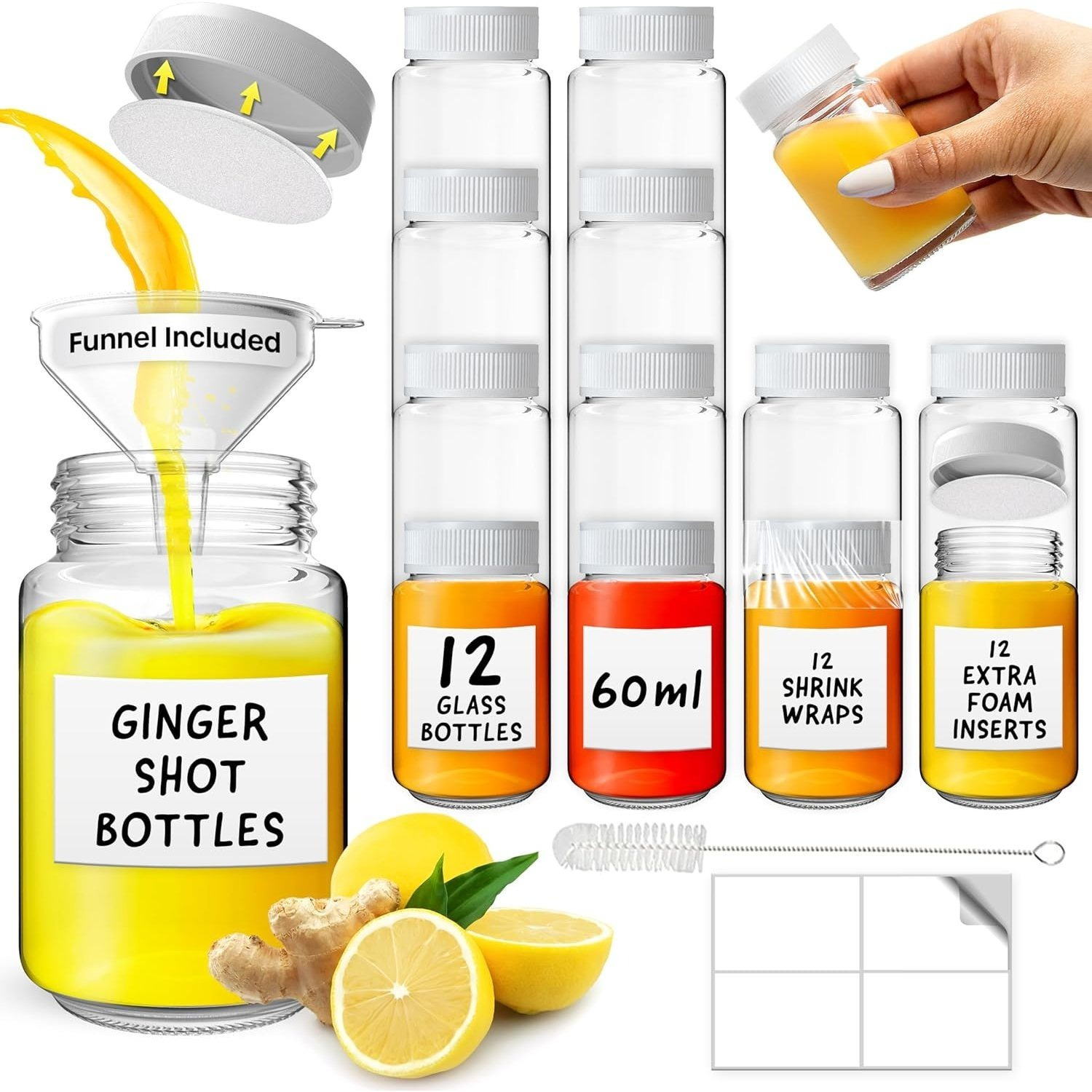 TEMU 24pcs Glass Juice Bottles - Reusable Leakproof Mini Glass Bottles, Travel Bottles, Ginger Shots, Health , Wellness, Home, Kitchen Accessories,
