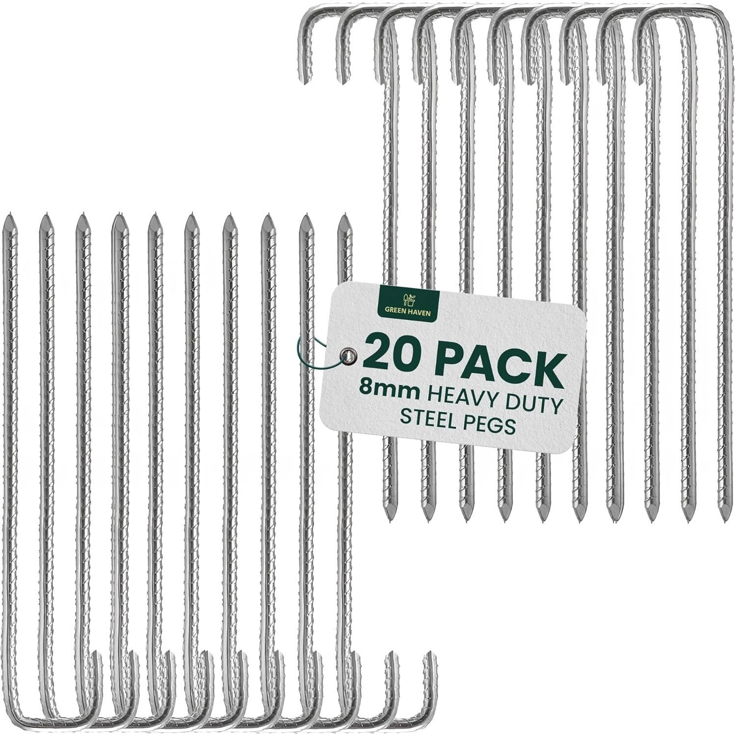 TEMU Green Haven Ultra-strong Heavy Duty Tent Pegs Pack Of 20 - Extra Thick Tent Metal Camping Pegs, Rust Proof J-pin 8mm Thick Peg, Ideal For