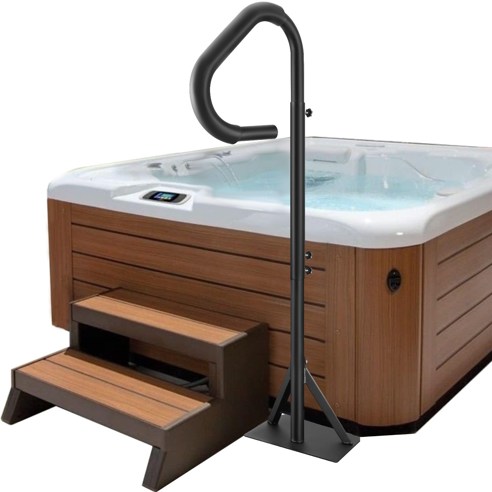 Vevor Hot Tub Handrail, 360 Rotatable Spa Side Handrail With 48"-63" Adjustable Height, Rust-proof Aluminum Spa Step Hot Tub Hand Rail With Slide-under For Indoor & Outdoor, 600lbs Capacity