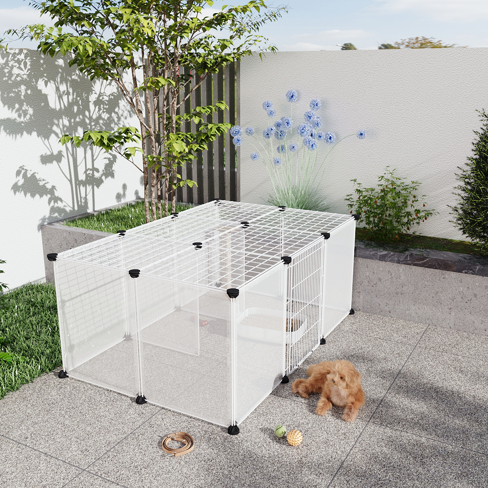 Roofed Cat Playpen System, 12/16/18 Panel Transparent Cat Enclosure with  Top, Complete Kitty Condo with Top Cover, Escape-Proof Indoor Top Cover 