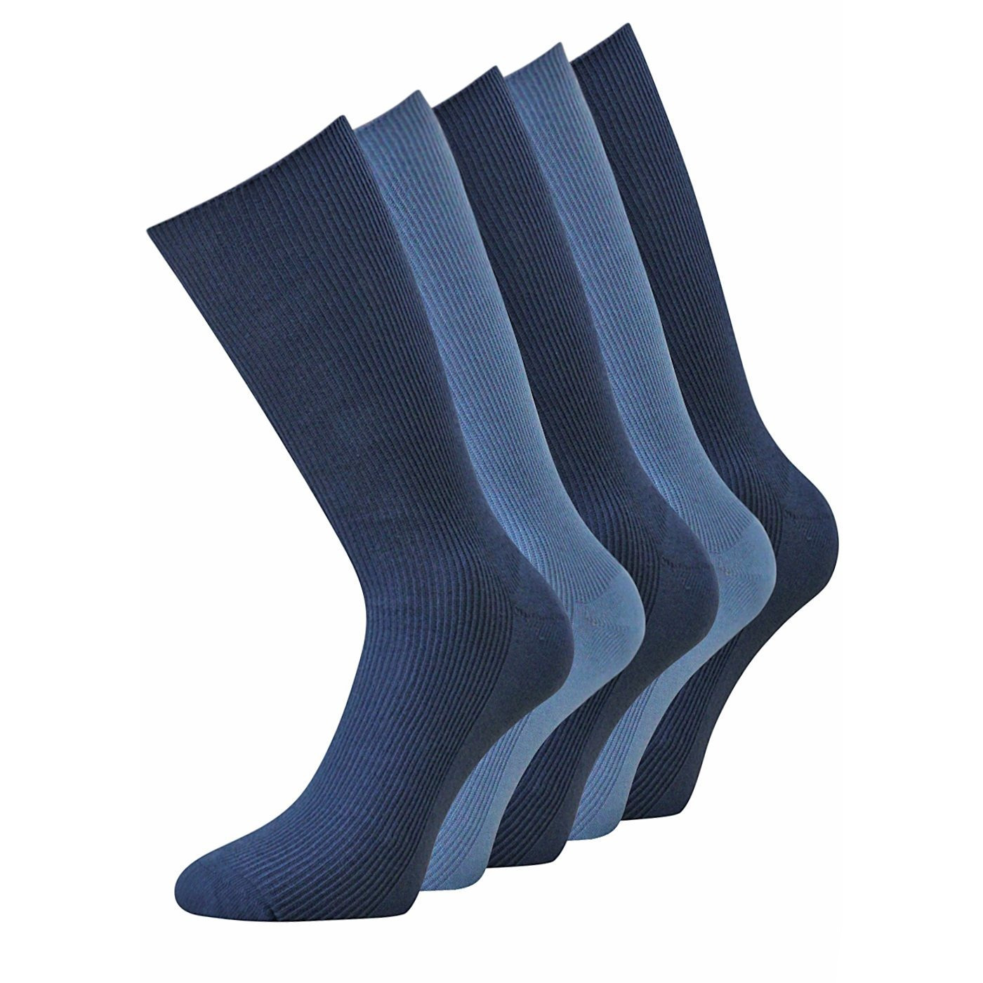 Image of 5 Pairs Men's Socks In Blue Tones, Cotton Business Dress Socks, Ribbed Calf Socks, Comfortable, Size 39-42