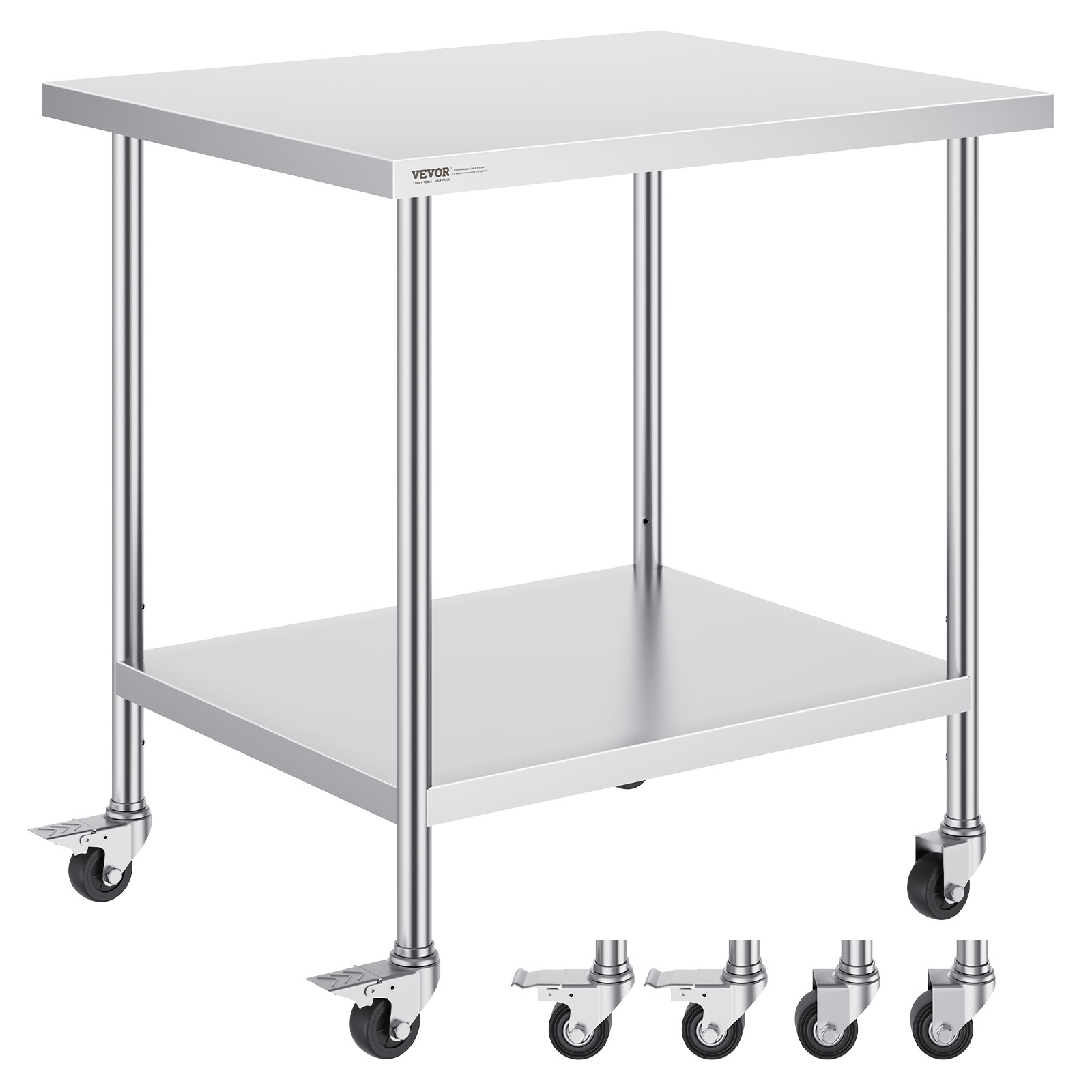 Vevor Stainless Table Commercial Prep Table 30x36 Inch With 4 Casters