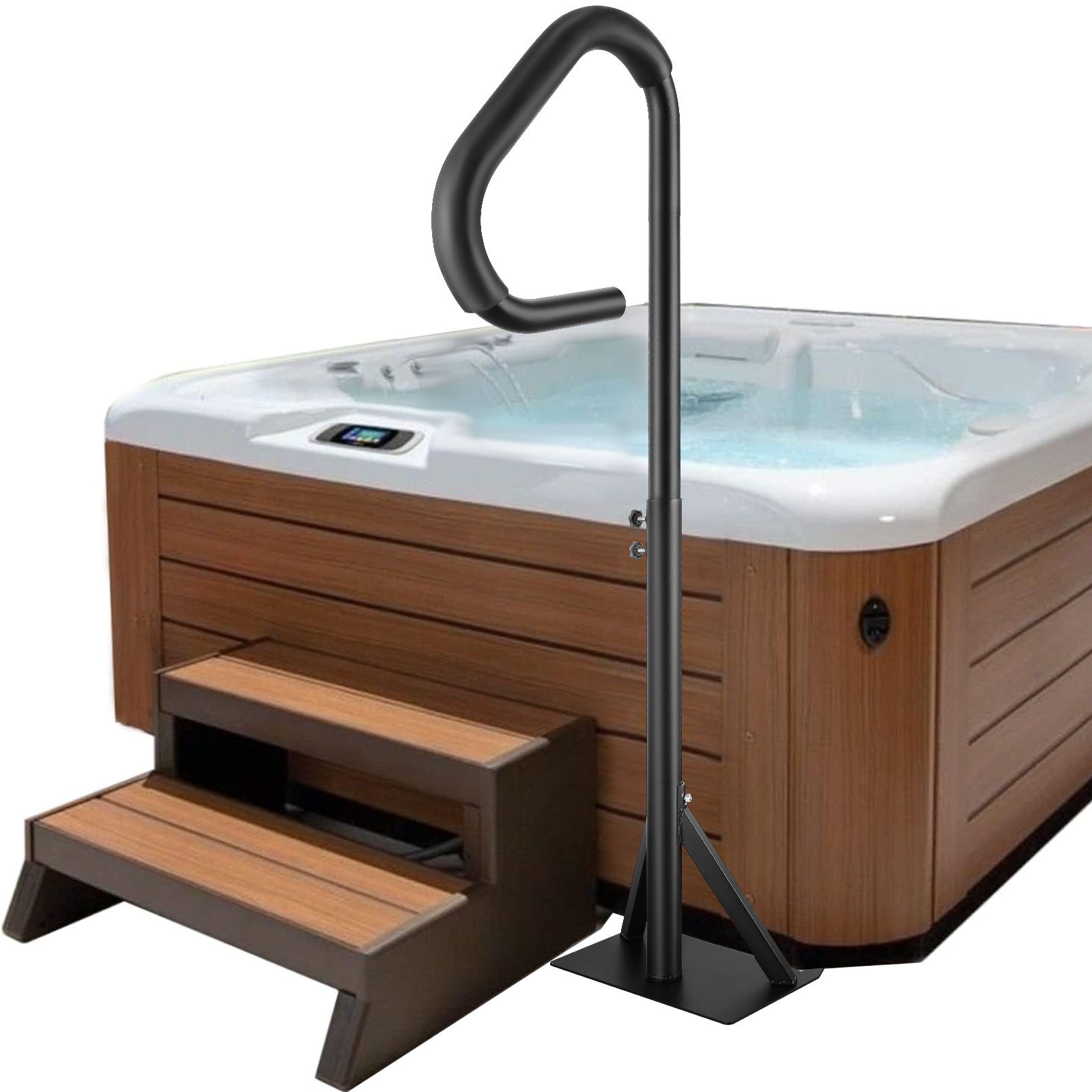 Vevor Hot Tub Handrail, 360 Rotatable Spa Side Handrail With 35"-57" Adjustable Height, Rust-proof Aluminum Spa Step Hot Tub Hand Rail With Slide-under For Indoor & Outdoor, 600lbs Capacity