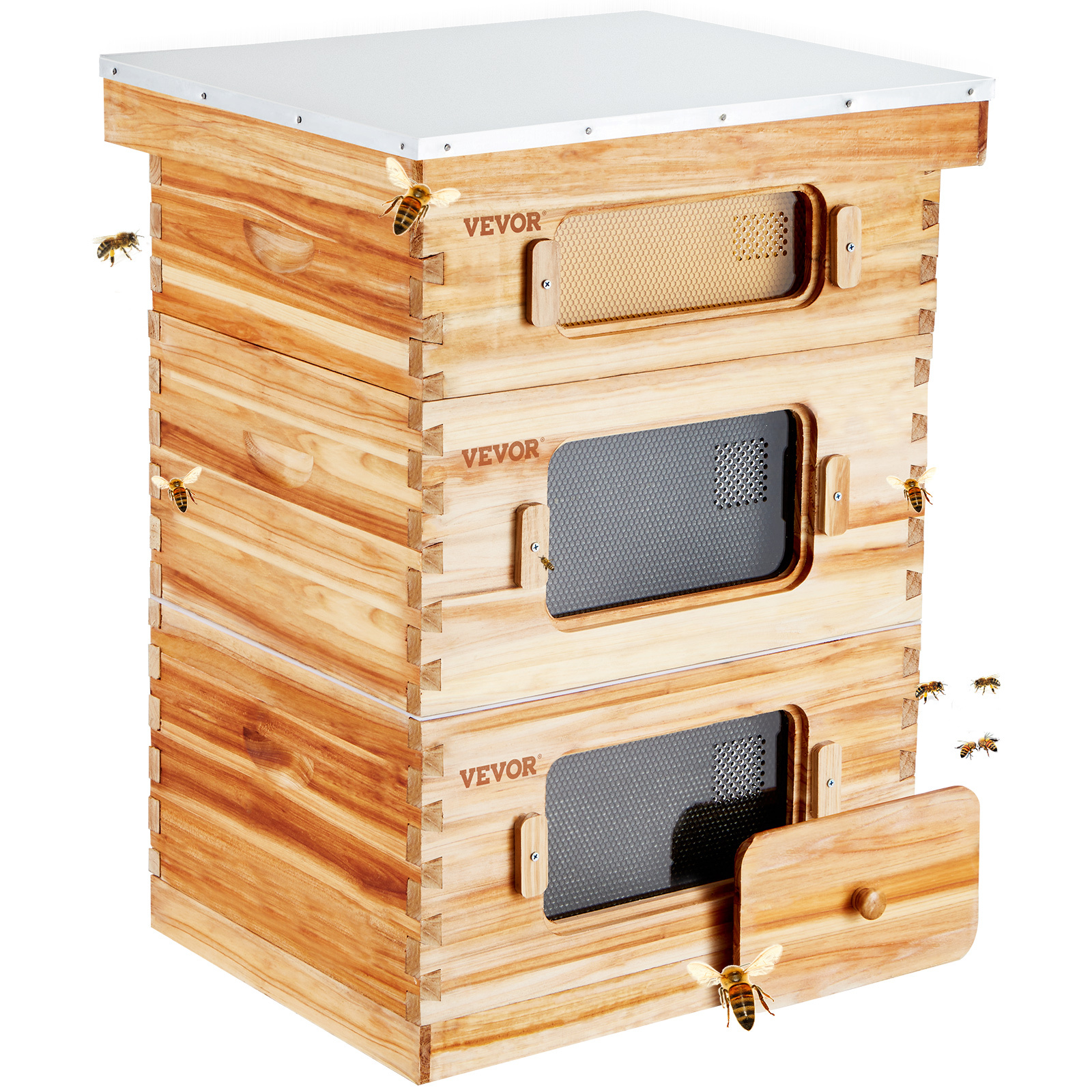 Image of Vevor Bee Hive 30 Frame Bee Hives Starter Kit, Beeswax Coated Fir Wood, + 1 Medium Bee Boxes Beehive Kit, Transparent Acrylic Windows With Foundations For Beginners Pro Beekeepers