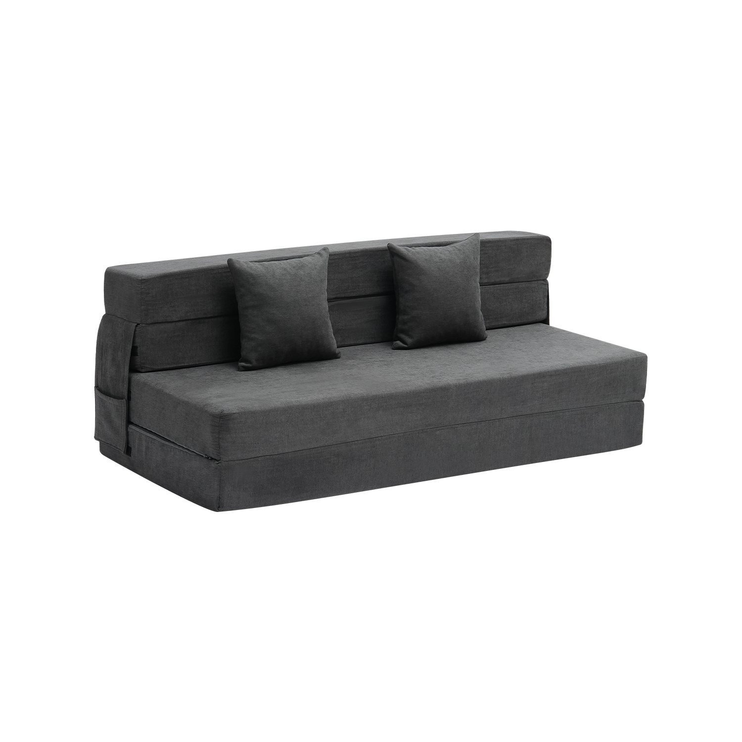   folding sofa bed 3 in 1 foldable couch bed with 2 pillows dark grey queen