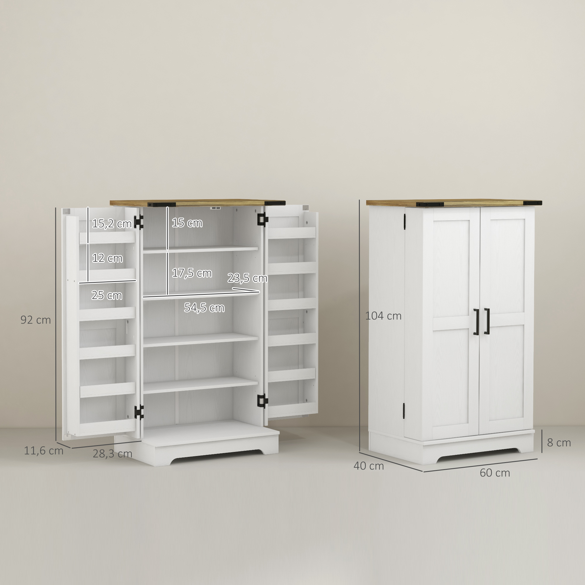 TEMU HOMCOM Armario Despensa Cocina Armario de Cocina con y 16 Estantes Alacena Rústica con Estantes Ajustables para Comedor Salón 60x40x104 cm Crema