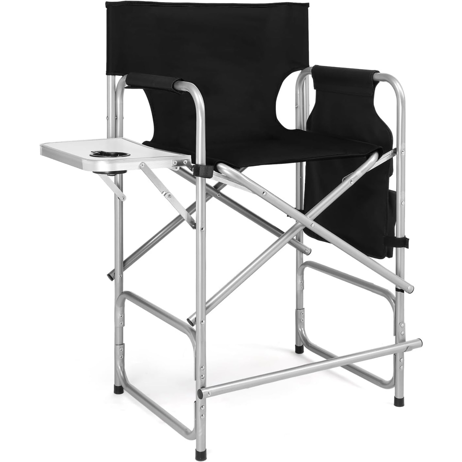 Image of Bonnlo 66cm High 's Chair, Foldable, 120 Kg Loadable With 90° Foldable Side Table, Side Pocket And Footrest, Camping Chair, Foldable For Make-up, Photo Studio, Outdoor Shooting And Camping, Black