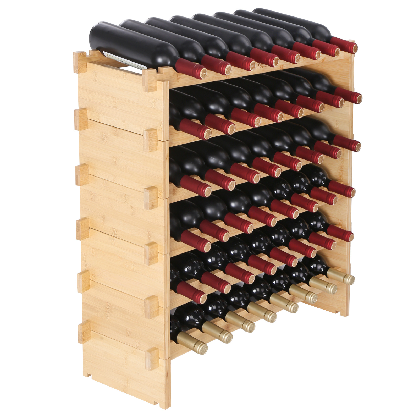 Vevor 48 Bottle Stackable Modular Wine Rack Bamboo Wood Display Shelf 6-tier