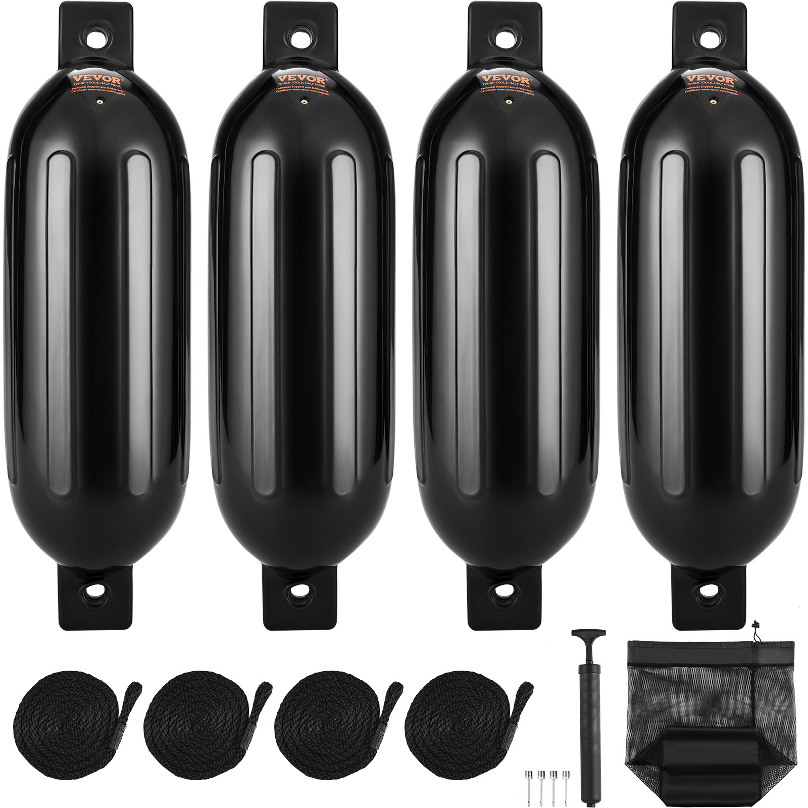 Vevor Boat Fenders Inflatable Ribbed Boat Bumpers For Docking 6.5" " Black