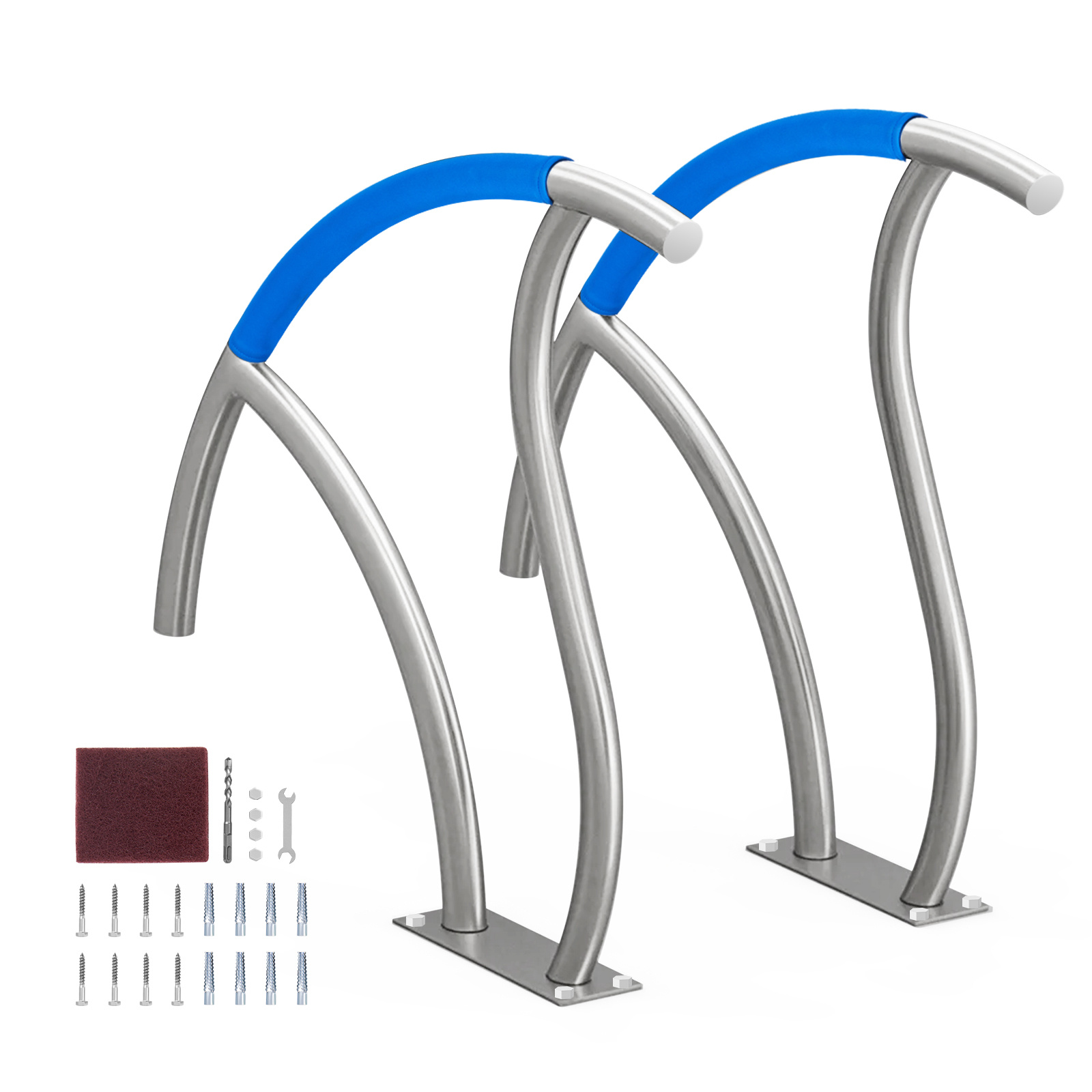 Image of Vevor Pool Handrail 2 Pcs 30x30in Stainless Steel With Base Plate For Spas