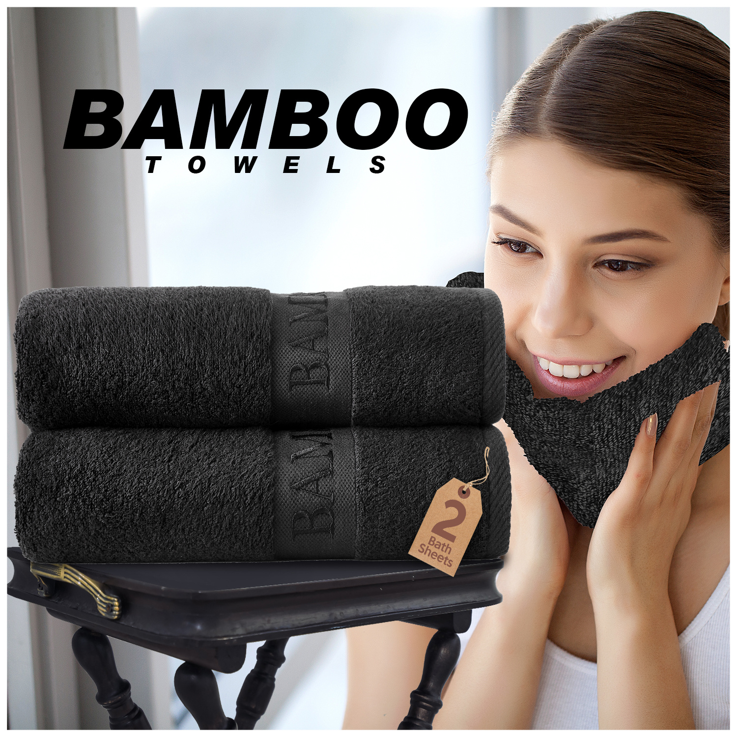 TEMU Premium Bamboo Cotton Bath Sheet 2-pack (80cm X 140cm) | Odour-free, Uv Resistant, Quick Drying Plush Texuture For Everyday | Ultra Soft &