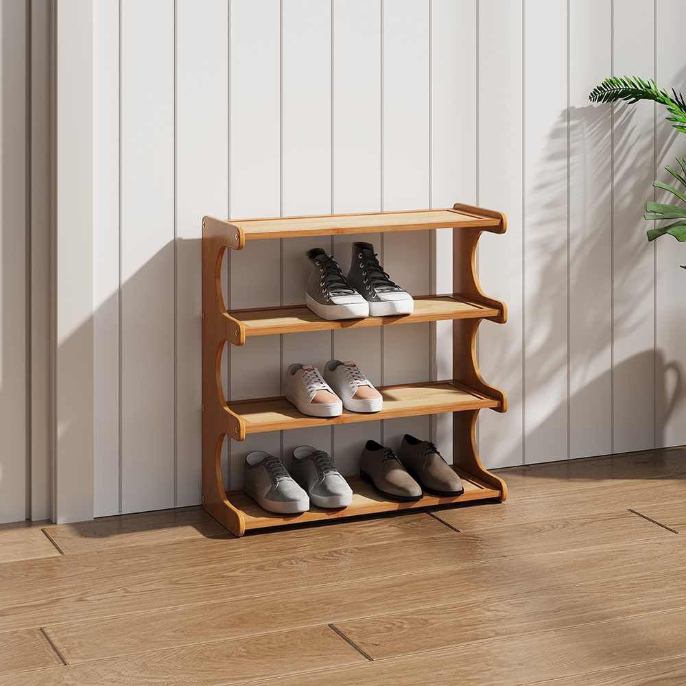 TEMU 4 Tier Shoe Rack Bamboo Shoe Storage Organizer Multipurpose Wooden Shelf Plant Display Stand, Strong Design Shoes Stand Shelf Footwear Organiser