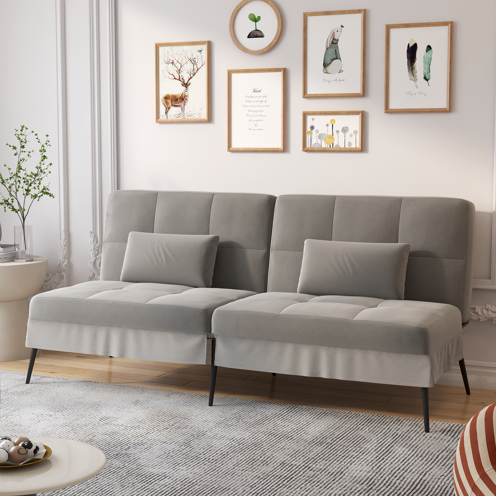 TEMU Canapé-lit avec Fonction de Couchage - Housse futon Convertible - Canapé d'angle - Canapé d'invité 3 Places - avec réglable en Tissu