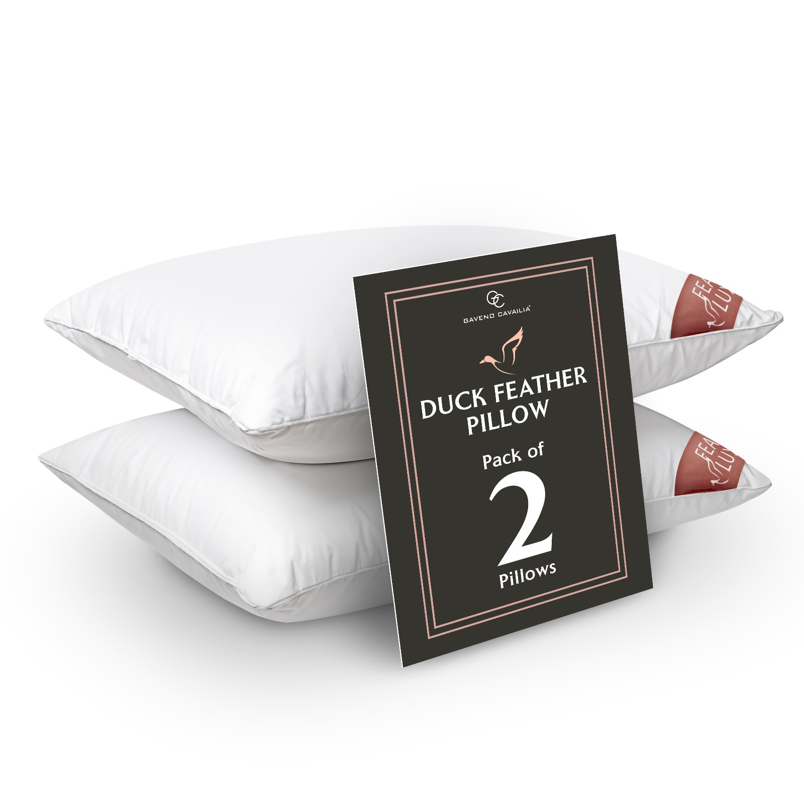 GC GAVENO CAVAILIA Luxury Duck Feather Pillow Pair | 85% Feather 15% Down | Extra Soft & Breathable | Machine Washable | Pack of 2 | White